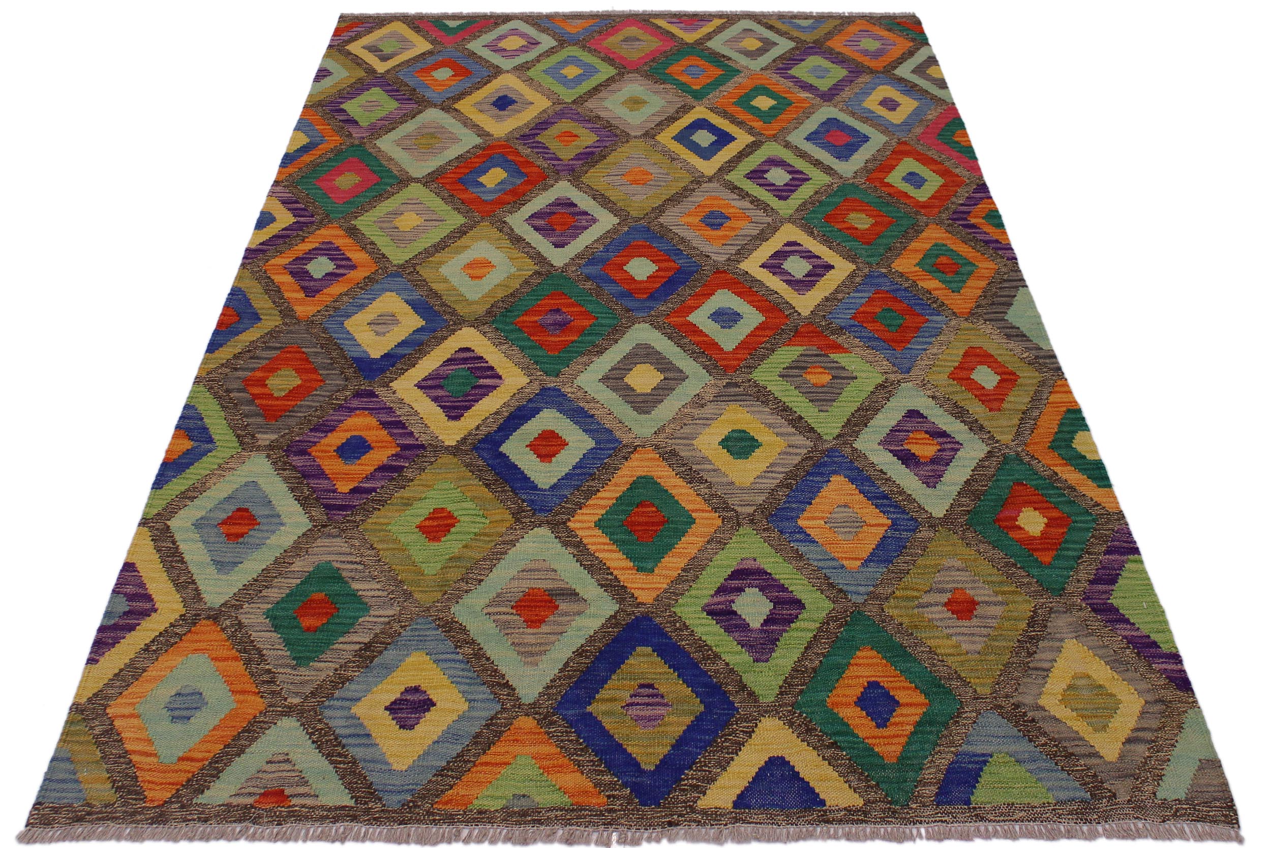 handmade Geometric Kilim Brown Blue Hand-Woven RECTANGLE 100% WOOL area rug 5 x 7