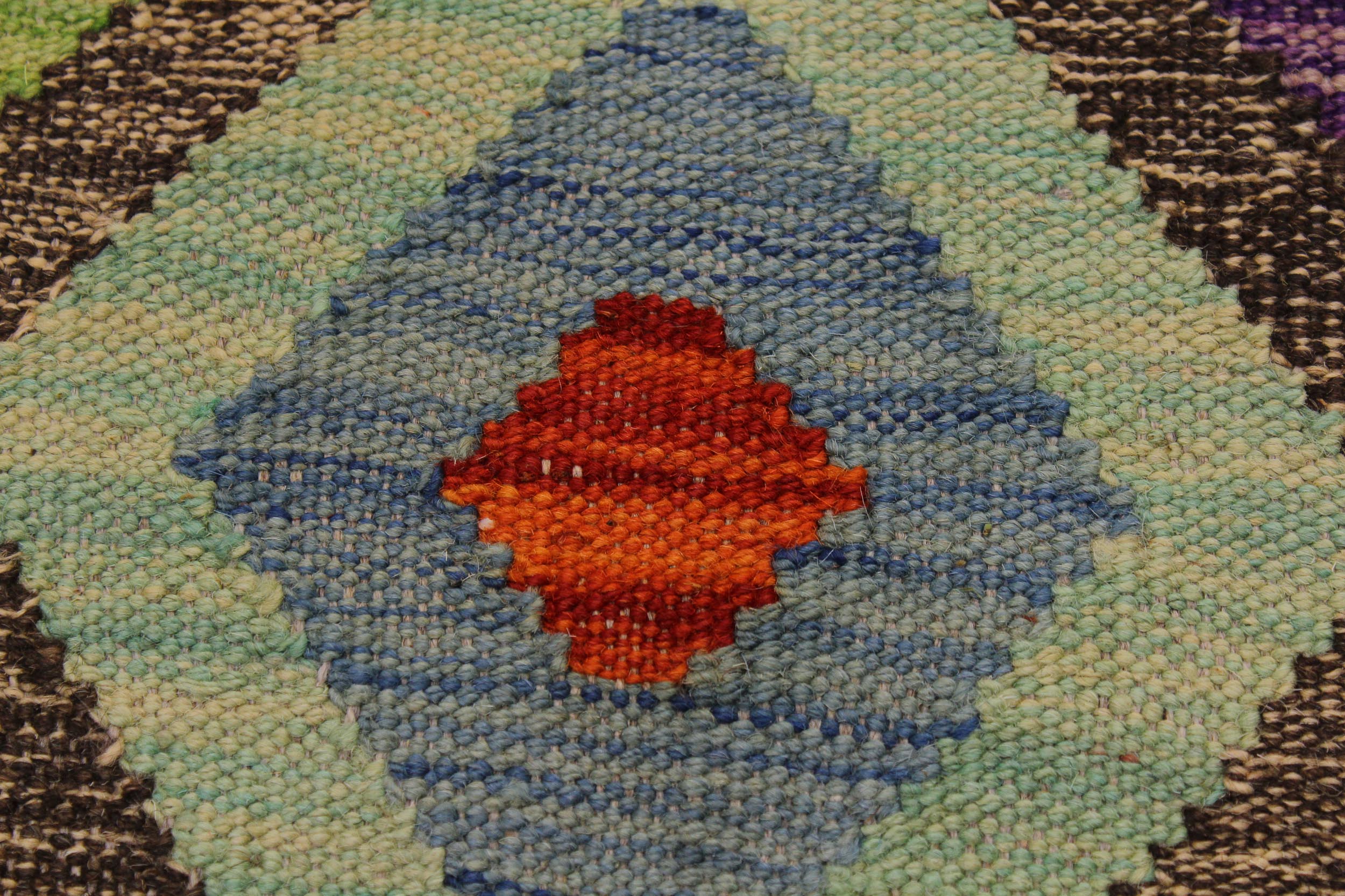 handmade Geometric Kilim Brown Blue Hand-Woven RECTANGLE 100% WOOL area rug 5 x 7