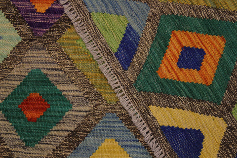 handmade Geometric Kilim Brown Blue Hand-Woven RECTANGLE 100% WOOL area rug 5 x 7