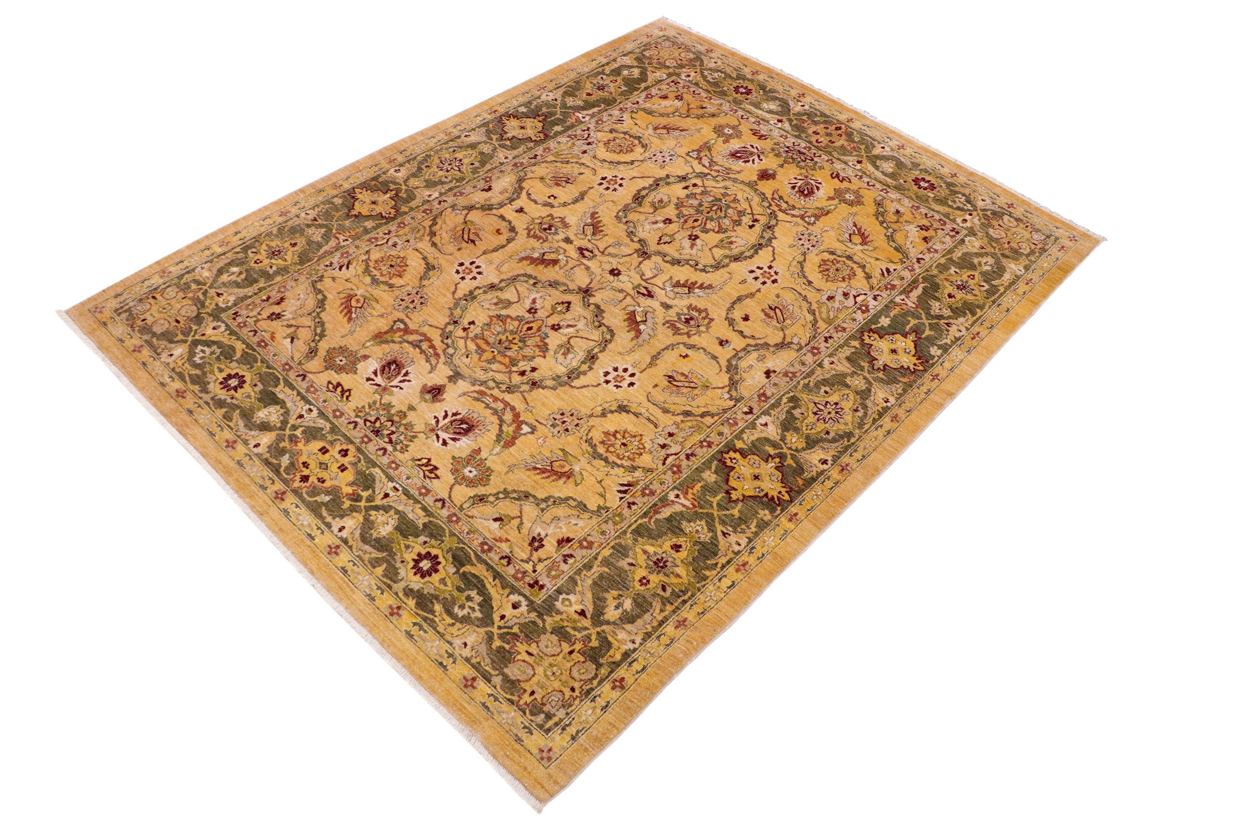 handmade Traditional Kafkaz Lt. Gold Green Hand Knotted RECTANGLE 100% WOOL area rug 9x11