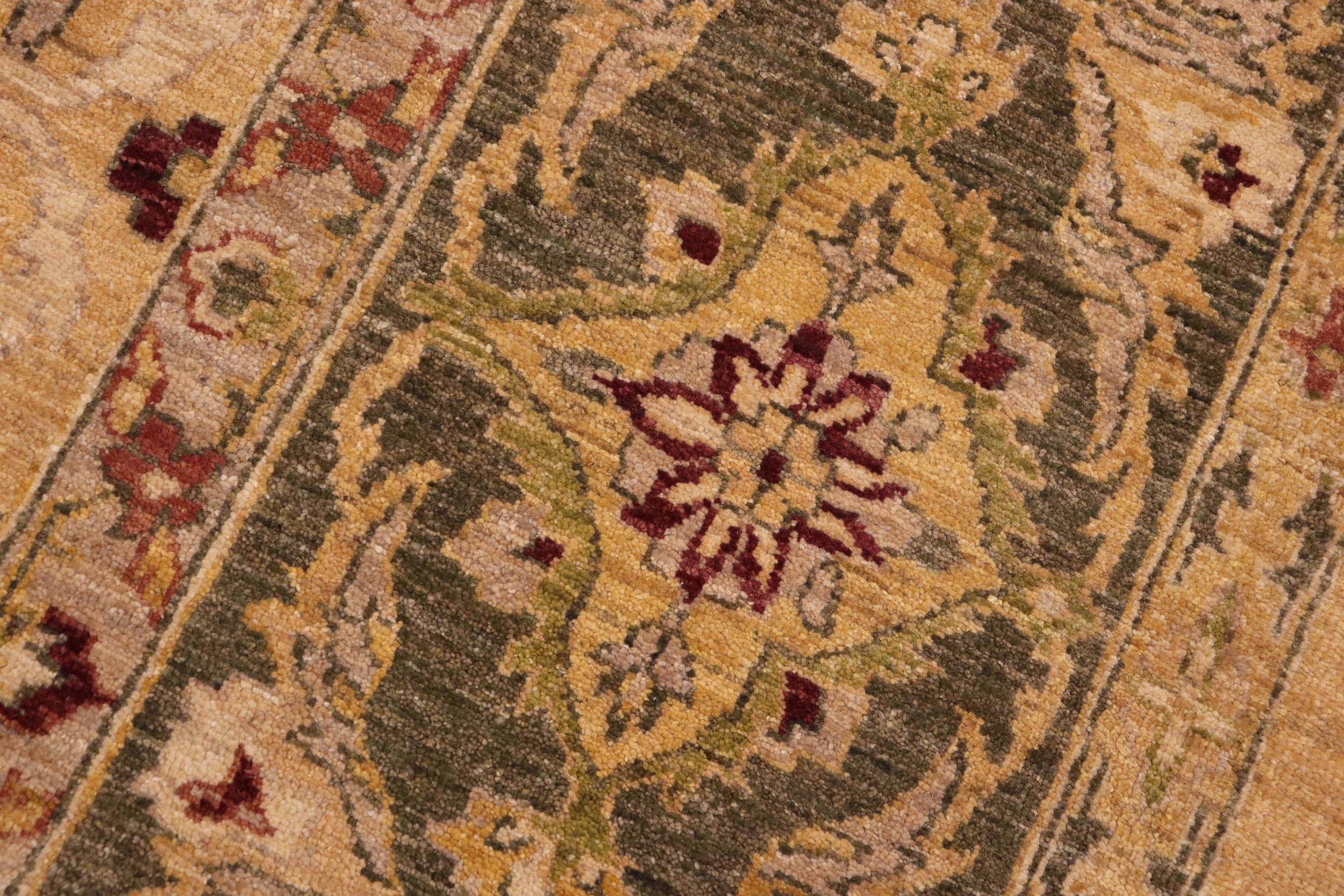 handmade Traditional Kafkaz Lt. Gold Green Hand Knotted RECTANGLE 100% WOOL area rug 9x11