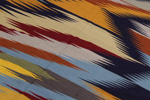 handmade Modern Kilim Gold Blue Hand-Woven RECTANGLE 100% WOOL area rug 6x9