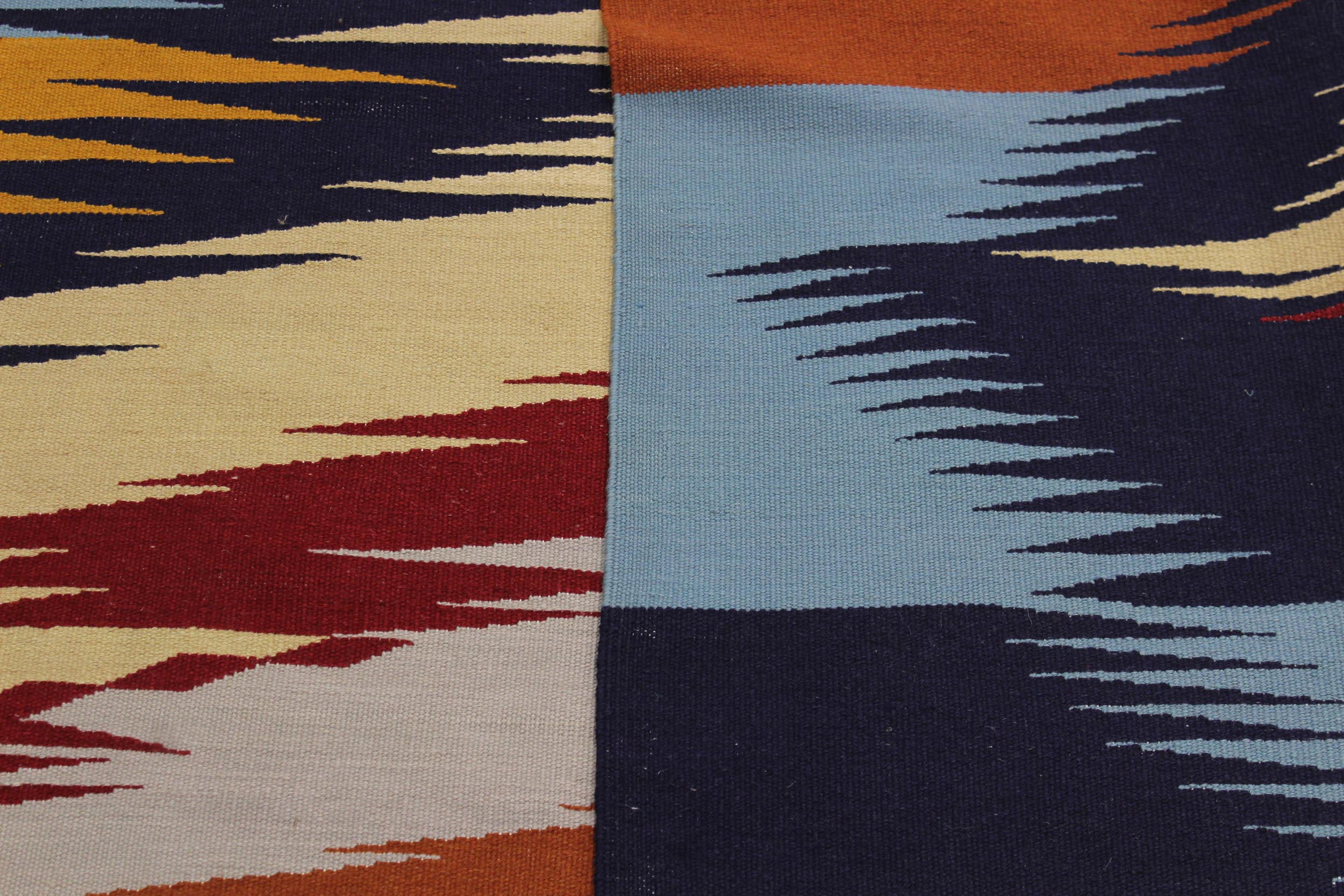 handmade Modern Kilim Gold Blue Hand-Woven RECTANGLE 100% WOOL area rug 6x9