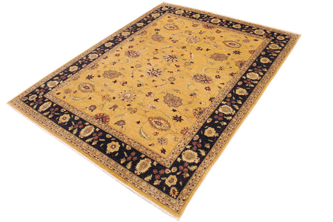 handmade Transitional Kafkaz Gold Blue Hand Knotted RECTANGLE 100% WOOL area rug 9' x 12'