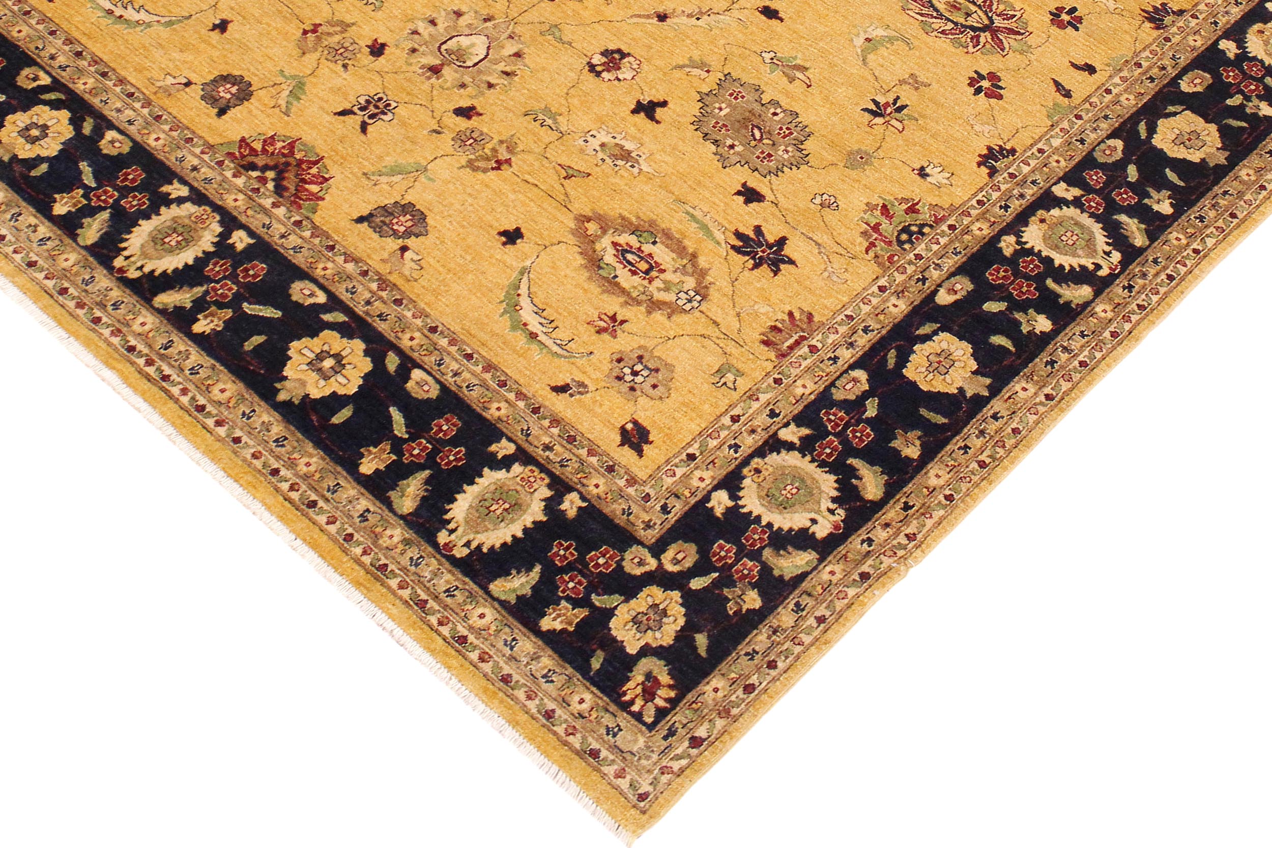 handmade Transitional Kafkaz Gold Blue Hand Knotted RECTANGLE 100% WOOL area rug 9' x 12'