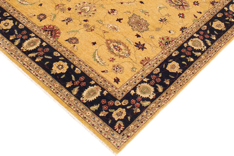 handmade Transitional Kafkaz Gold Blue Hand Knotted RECTANGLE 100% WOOL area rug 9' x 12'