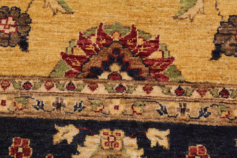 handmade Transitional Kafkaz Gold Blue Hand Knotted RECTANGLE 100% WOOL area rug 9' x 12'