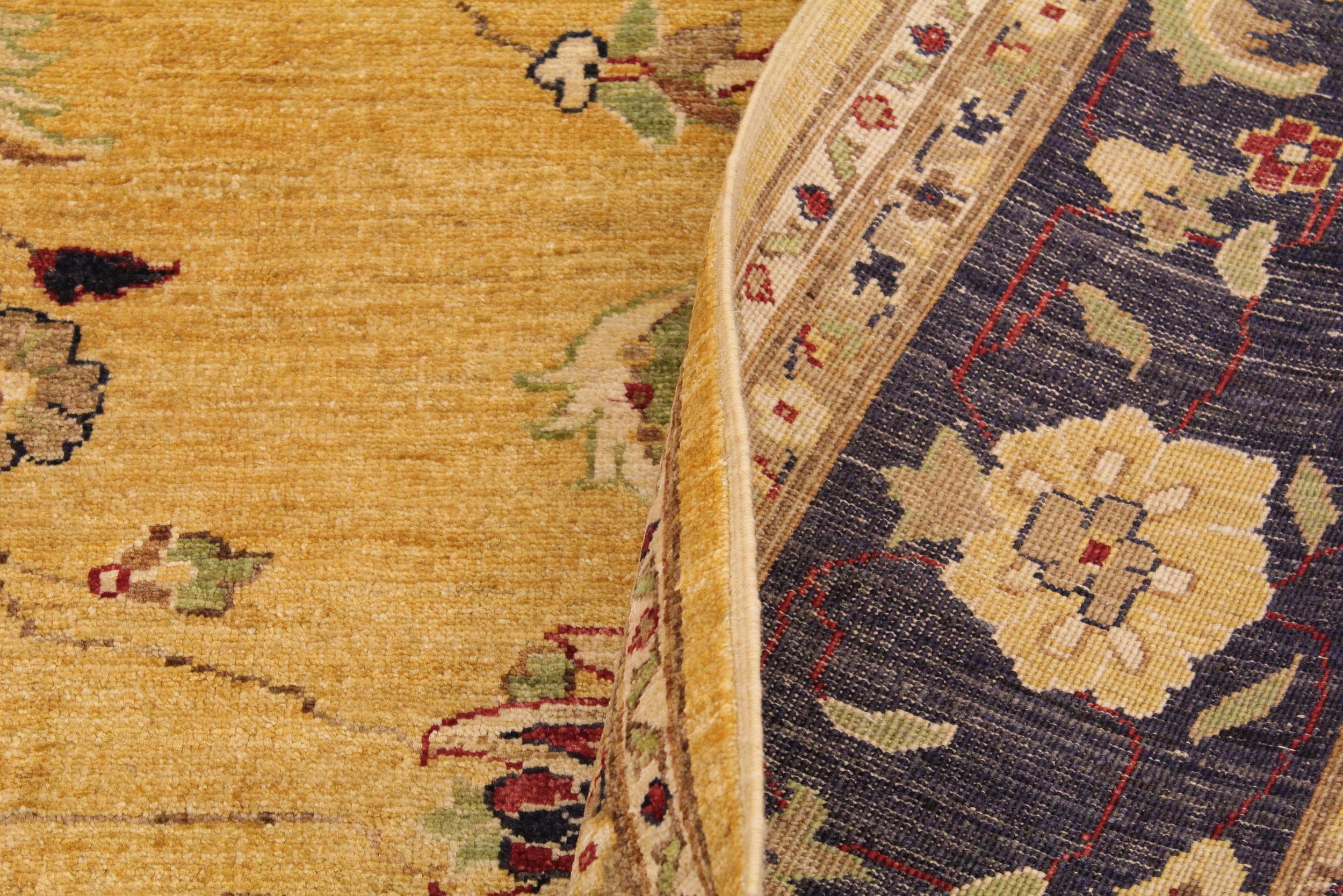 handmade Transitional Kafkaz Gold Blue Hand Knotted RECTANGLE 100% WOOL area rug 9' x 12'