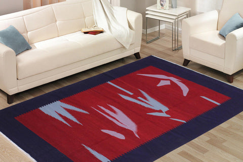 handmade Modern Kilim Blue Red Hand-Woven RECTANGLE 100% WOOL area rug 6x9