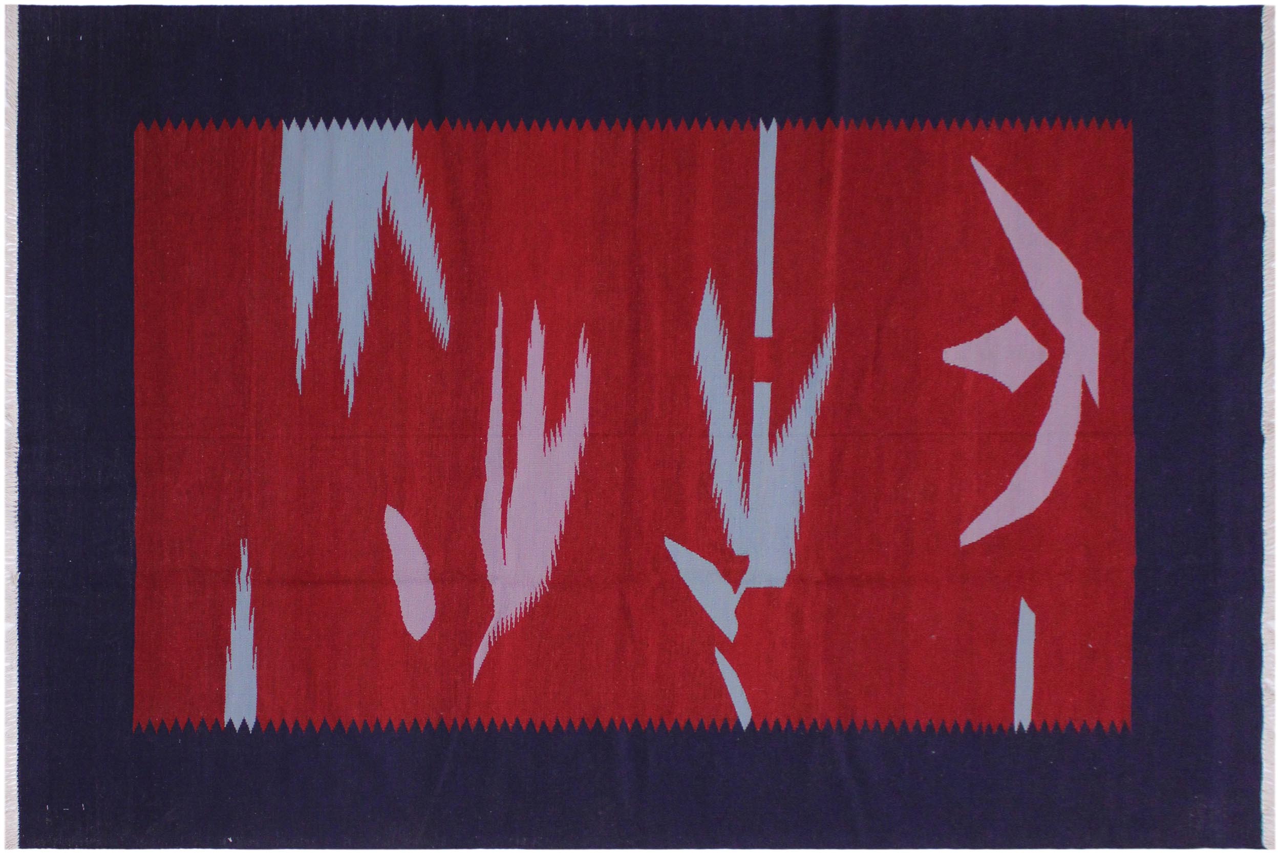 handmade Modern Kilim Blue Red Hand-Woven RECTANGLE 100% WOOL area rug 6x9