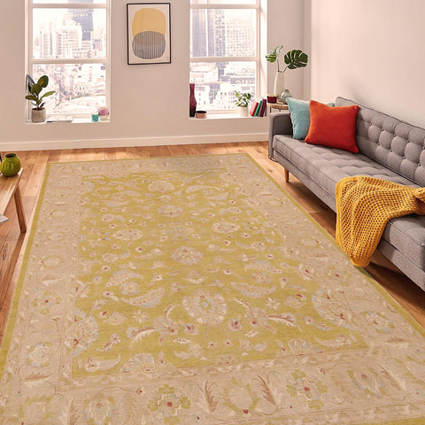 handmade Transitional Kafkaz Lt. Green Taupe Hand Knotted RECTANGLE 100% WOOL area rug 9' x 12'