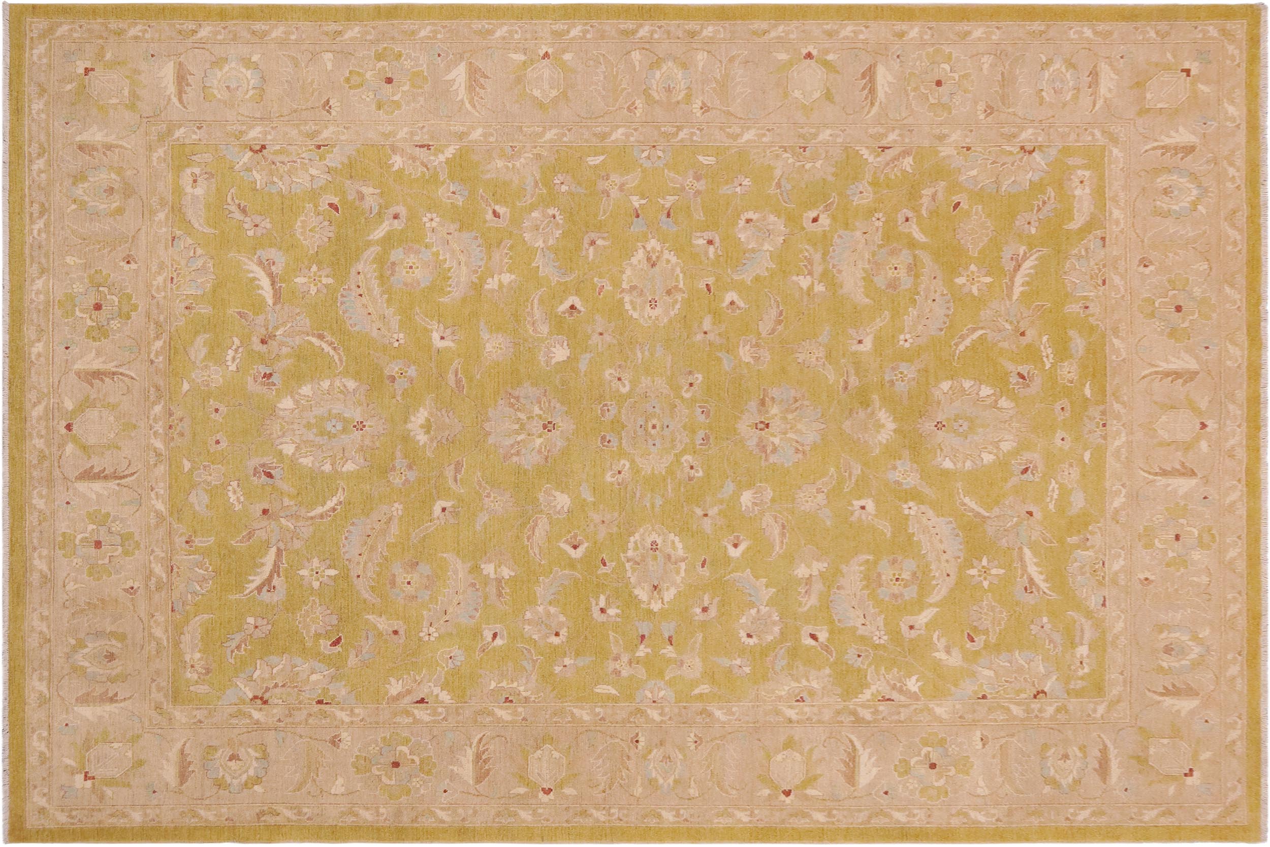 handmade Transitional Kafkaz Lt. Green Taupe Hand Knotted RECTANGLE 100% WOOL area rug 9' x 12'
