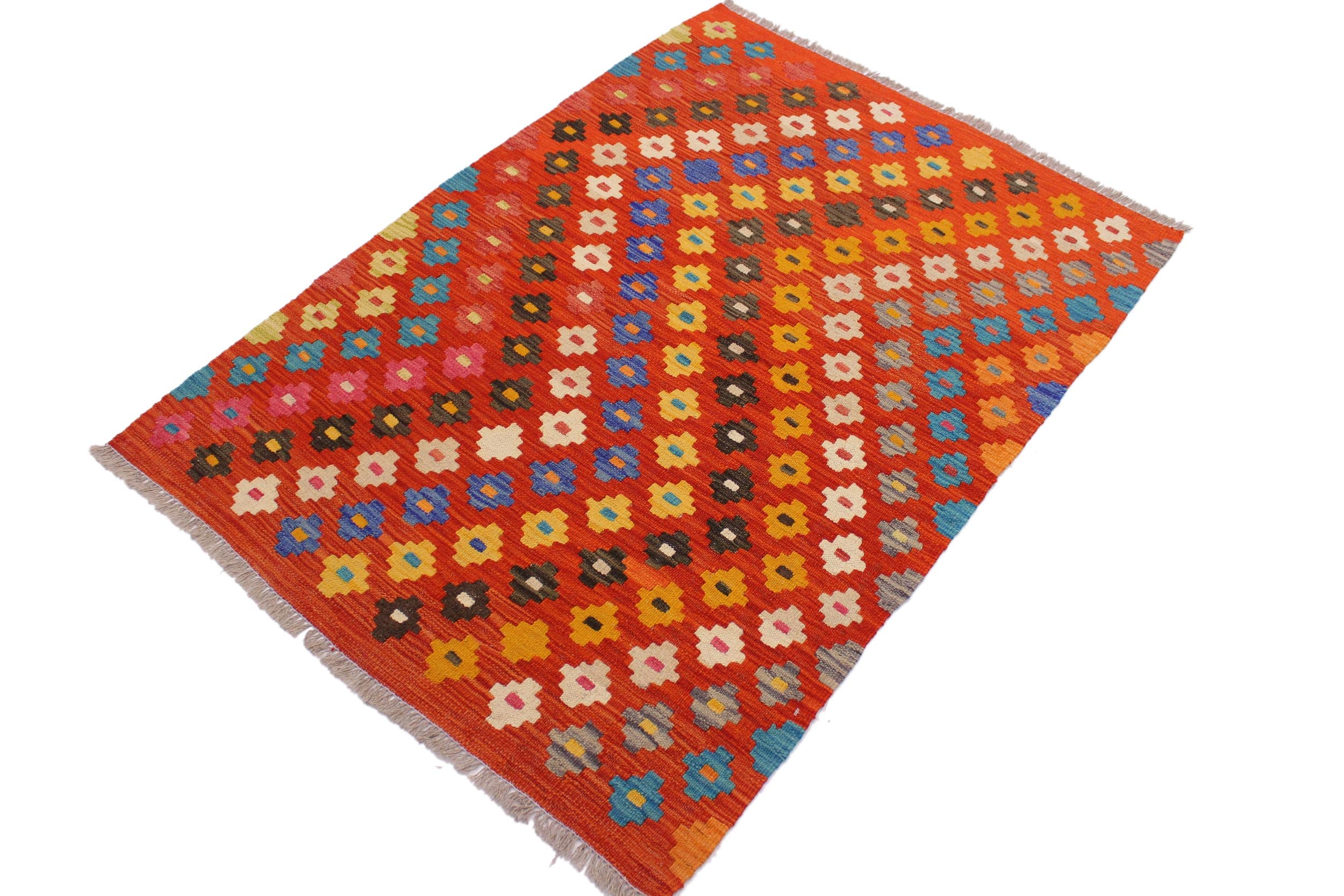 handmade Modern Kilim Rust Beige Hand-Woven RECTANGLE 100% WOOL area rug 4x5
