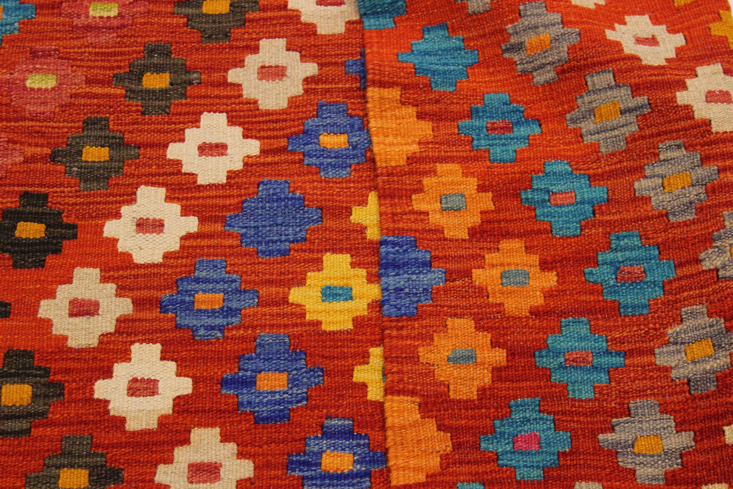 handmade Modern Kilim Rust Beige Hand-Woven RECTANGLE 100% WOOL area rug 4x5
