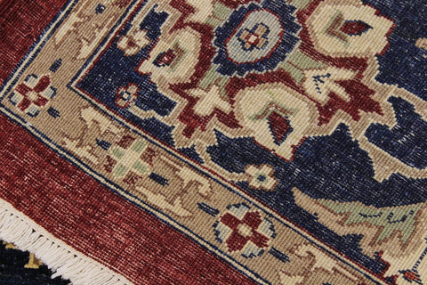handmade Traditional Kafkaz Red Blue Hand Knotted RECTANGLE 100% WOOL area rug 9x12