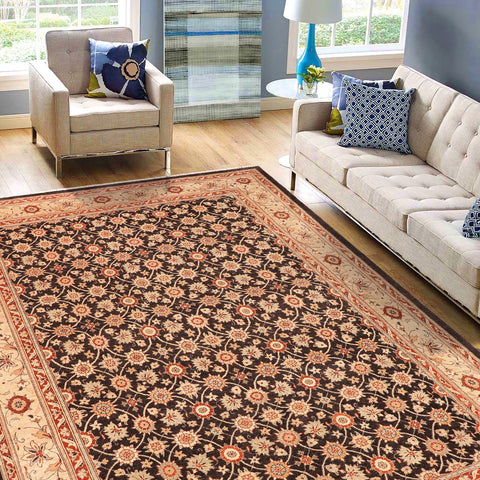 handmade Transitional Kafkaz Brown Beige Hand Knotted RECTANGLE 100% WOOL area rug 9' x 12'