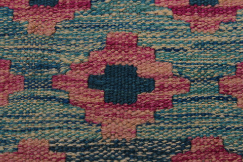 handmade Geometric Kilim Green Orange Hand-Woven RECTANGLE 100% WOOL area rug 7 x 10