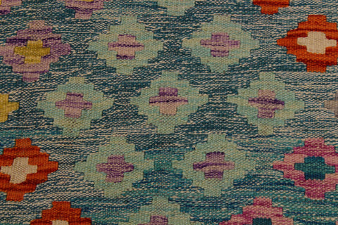 handmade Geometric Kilim Green Orange Hand-Woven RECTANGLE 100% WOOL area rug 7 x 10