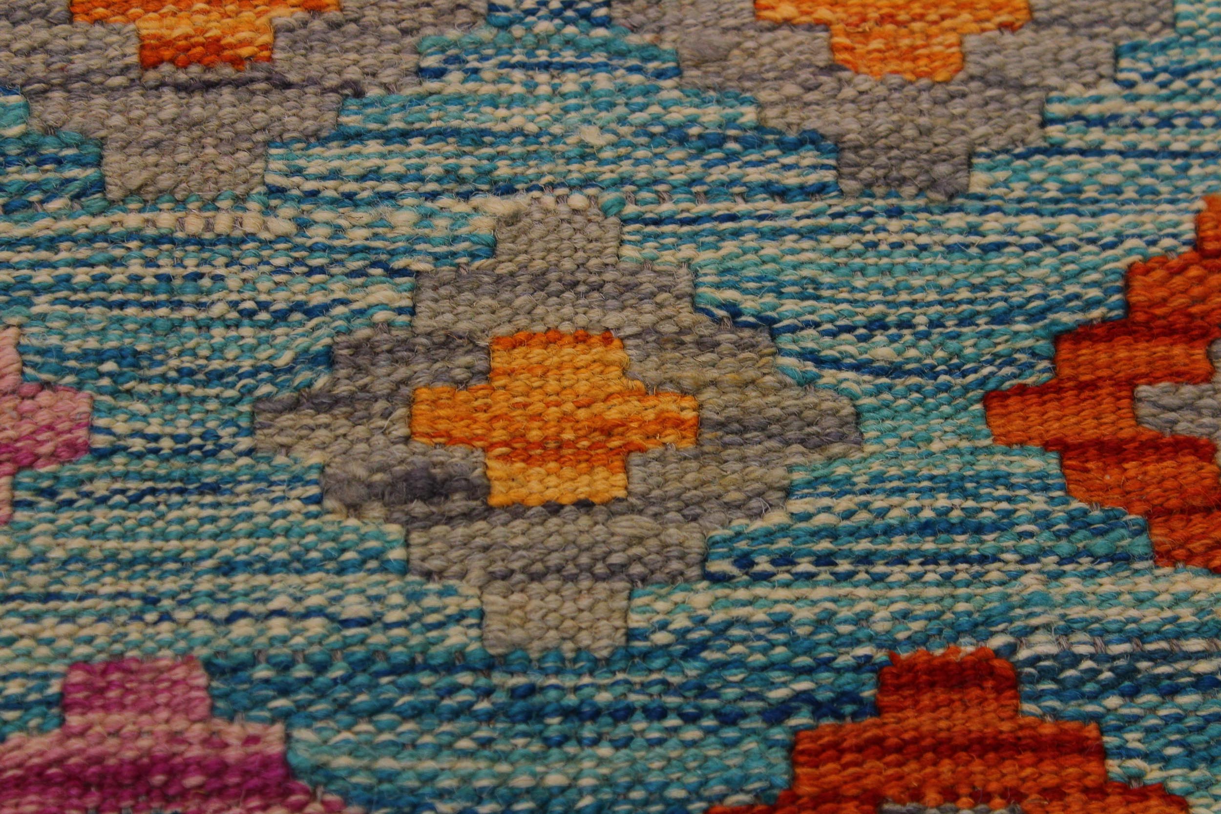 handmade Geometric Kilim Green Orange Hand-Woven RECTANGLE 100% WOOL area rug 7 x 10