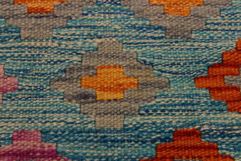 handmade Geometric Kilim Green Orange Hand-Woven RECTANGLE 100% WOOL area rug 7 x 10