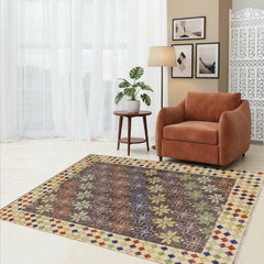 handmade Modern Balouchi Gray Beige Hand Knotted RECTANGLE 100% WOOL area rug 5x6