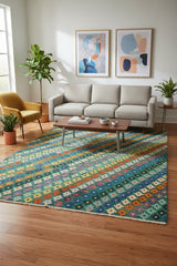 handmade Modern Balouchi Green Beige Hand Knotted RECTANGLE 100% WOOL area rug 5x7