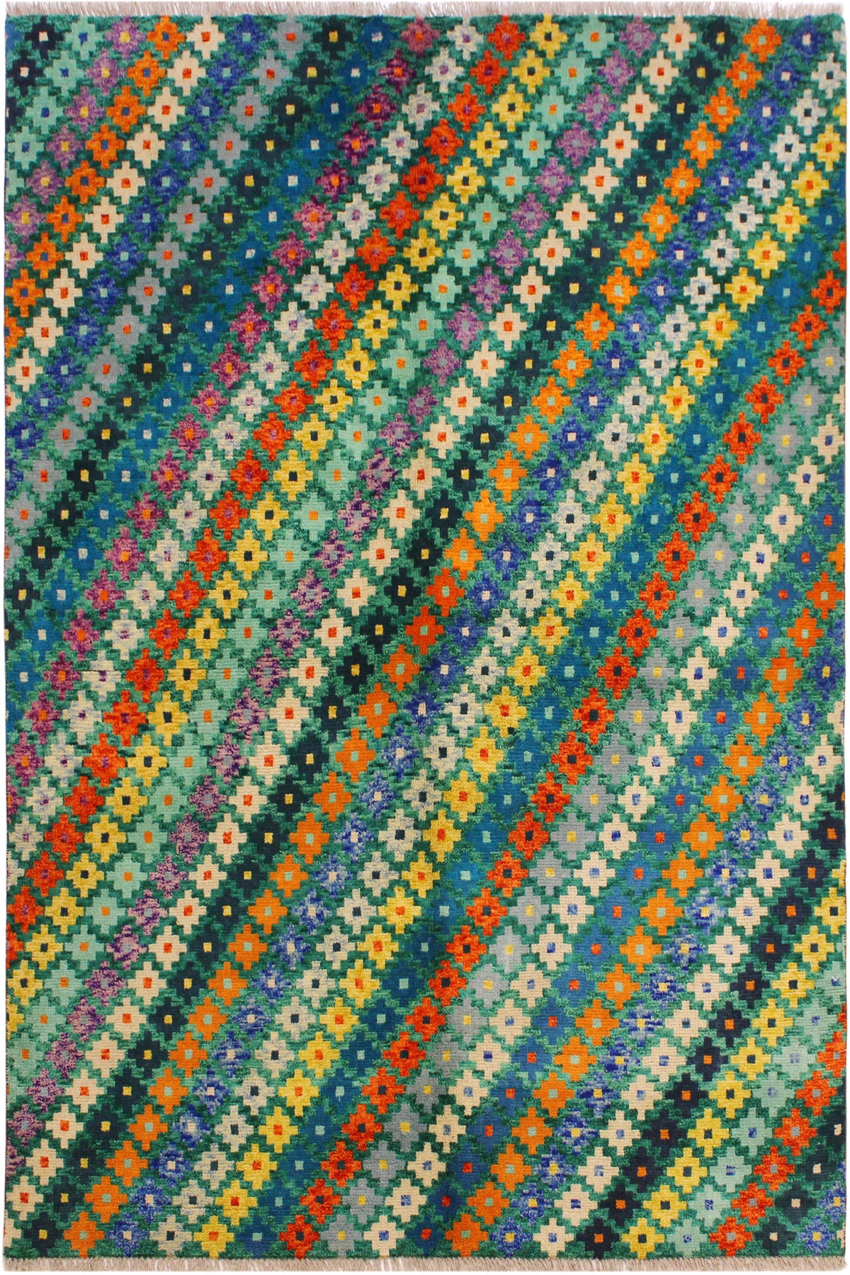 Modern Balochi Anamaria Green/Beige Wool Rug - 4'11''X6'8''