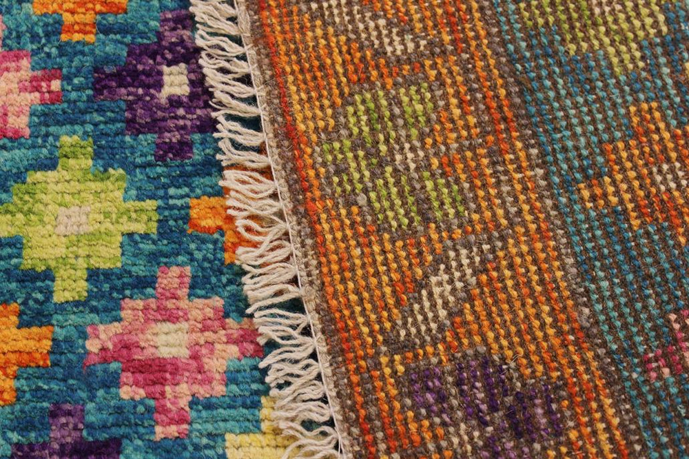 handmade Geometric Balouchi Teal Orange Hand Knotted RECTANGLE 100% WOOL area rug 5x7