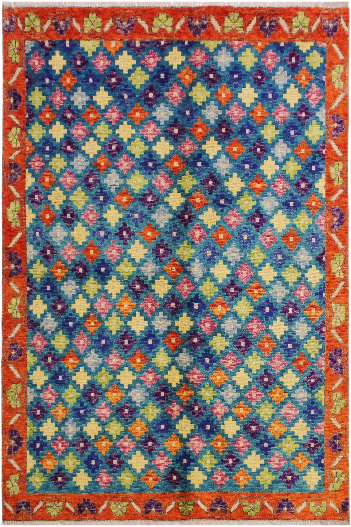 Tribal Balochi Andra Teal/Orange Wool Rug - 4'10''X6'11''