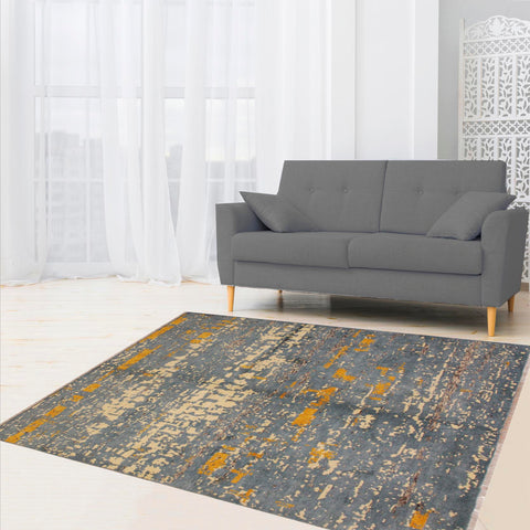 handmade Modern Balouchi Blue Beige Hand Knotted RECTANGLE 100% WOOL area rug 5x6