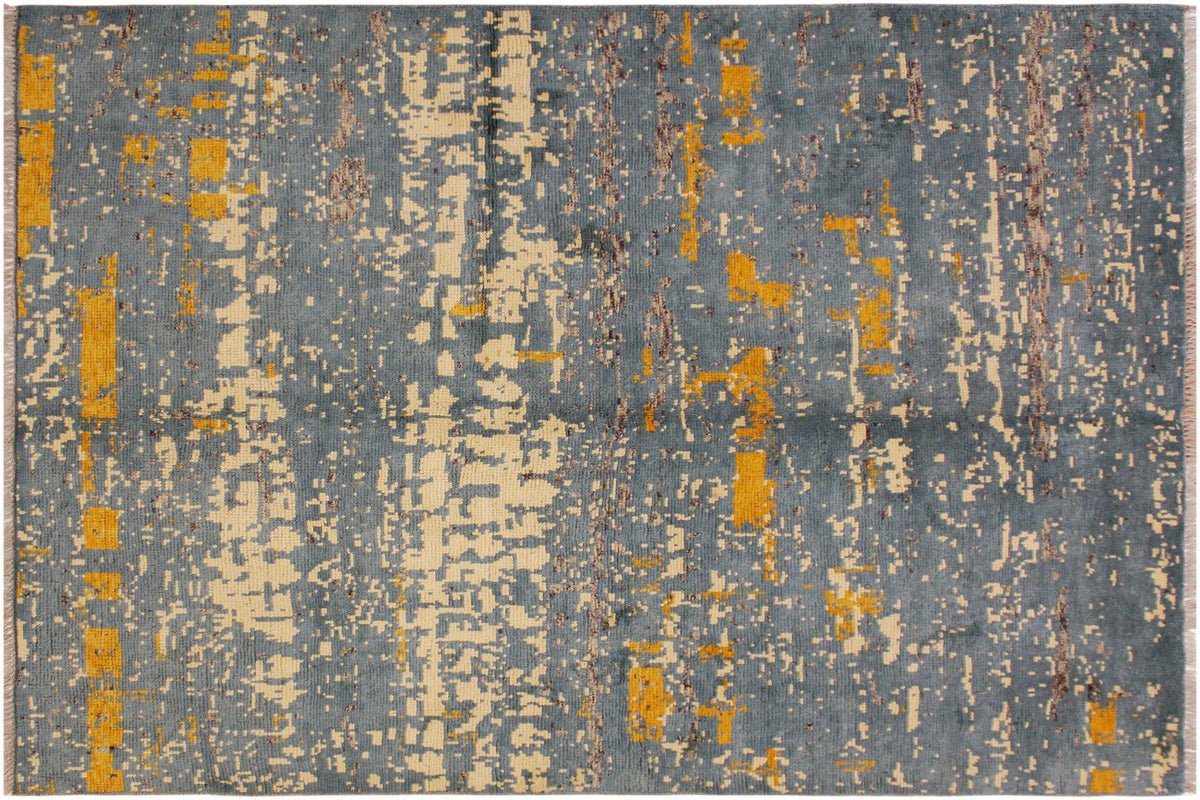 handmade Modern Balouchi Blue Beige Hand Knotted RECTANGLE 100% WOOL area rug 5x6