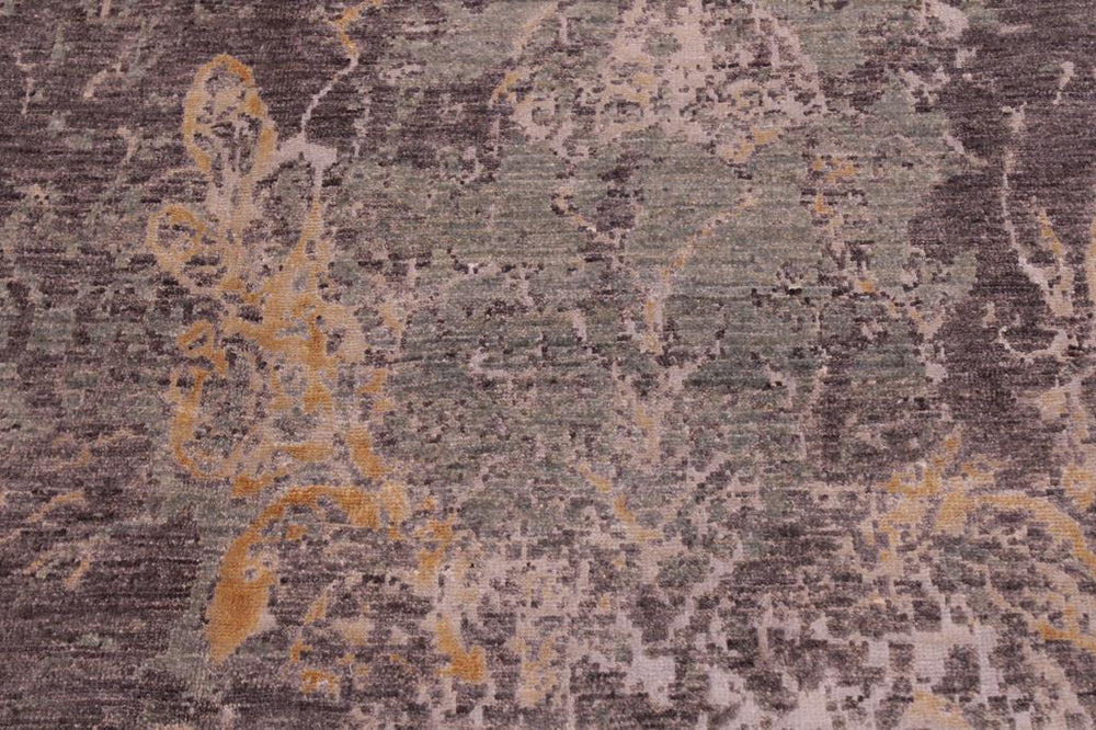 handmade Modern Kafkaz Brown Green Hand Knotted RECTANGLE WOOL&SILK area rug 6X9