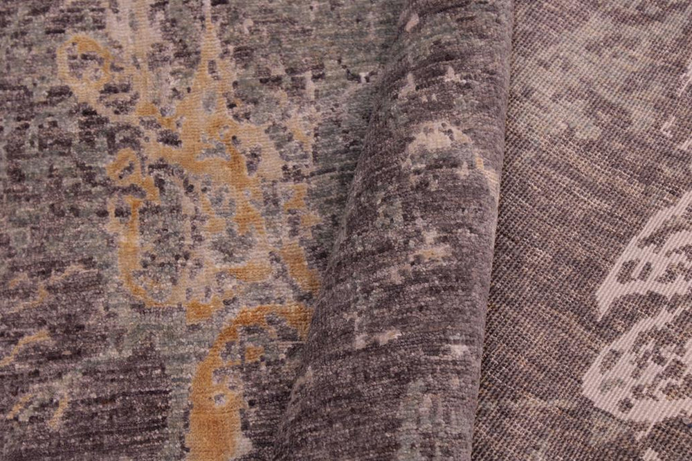 handmade Modern Kafkaz Brown Green Hand Knotted RECTANGLE WOOL&SILK area rug 6X9