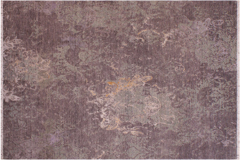 handmade Modern Kafkaz Brown Green Hand Knotted RECTANGLE WOOL&SILK area rug 6' x 9'
