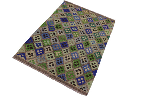 handmade Geometric Kilim Gray Blue Hand-Woven RECTANGLE 100% WOOL area rug 4 x 6