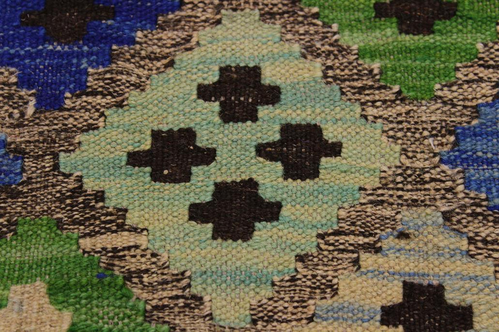 Flat Weave Kilim Antique Navaho Vintage handmade Geometric Kilim Gray Blue Hand-Woven Rectangle 100% Wool Area Rug 4x6 