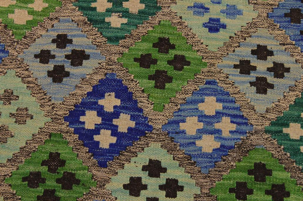 Flat Weave Kilim Antique Navaho Vintage handmade Geometric Kilim Gray Blue Hand-Woven Rectangle 100% Wool Area Rug 4x6 