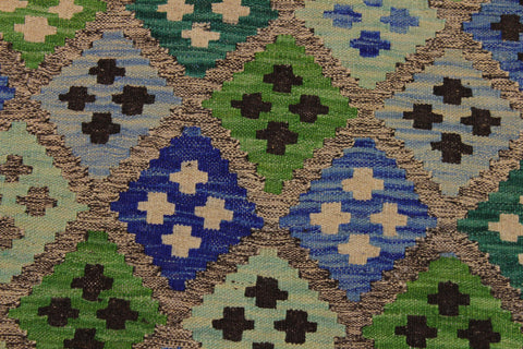 handmade Geometric Kilim Gray Blue Hand-Woven RECTANGLE 100% WOOL area rug 4 x 6