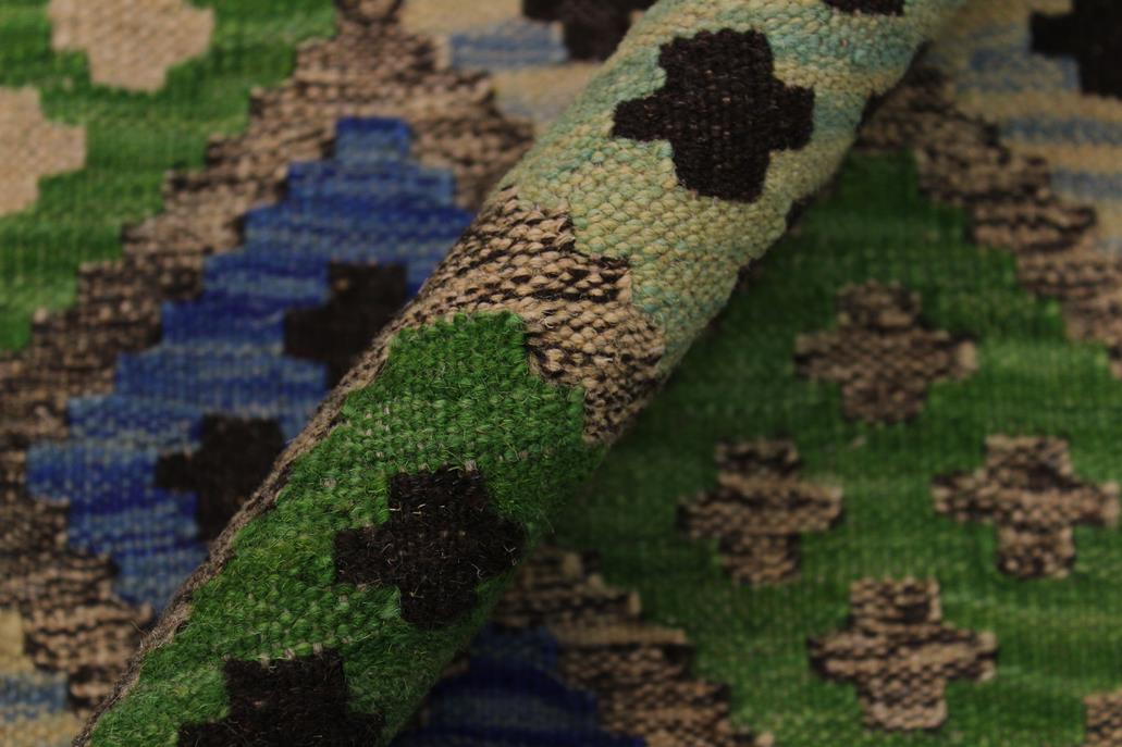 Flat Weave Kilim Antique Navaho Vintage handmade Geometric Kilim Gray Blue Hand-Woven Rectangle 100% Wool Area Rug 4x6 