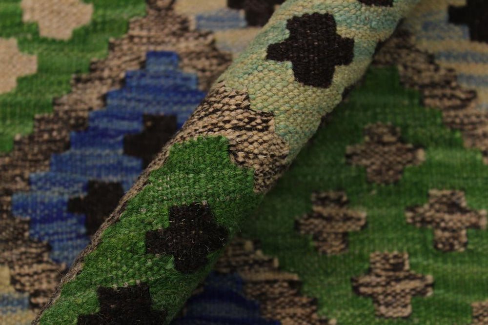 Flat Weave Kilim Antique Navaho Vintage handmade Geometric Kilim Gray Blue Hand-Woven Rectangle 100% Wool Area Rug 4x6 