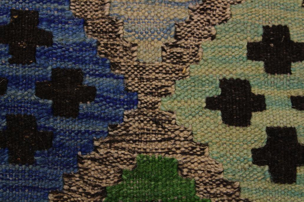 Flat Weave Kilim Antique Navaho Vintage handmade Geometric Kilim Gray Blue Hand-Woven Rectangle 100% Wool Area Rug 4x6 