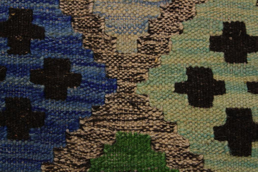 Flat Weave Kilim Antique Navaho Vintage handmade Geometric Kilim Gray Blue Hand-Woven Rectangle 100% Wool Area Rug 4x6 