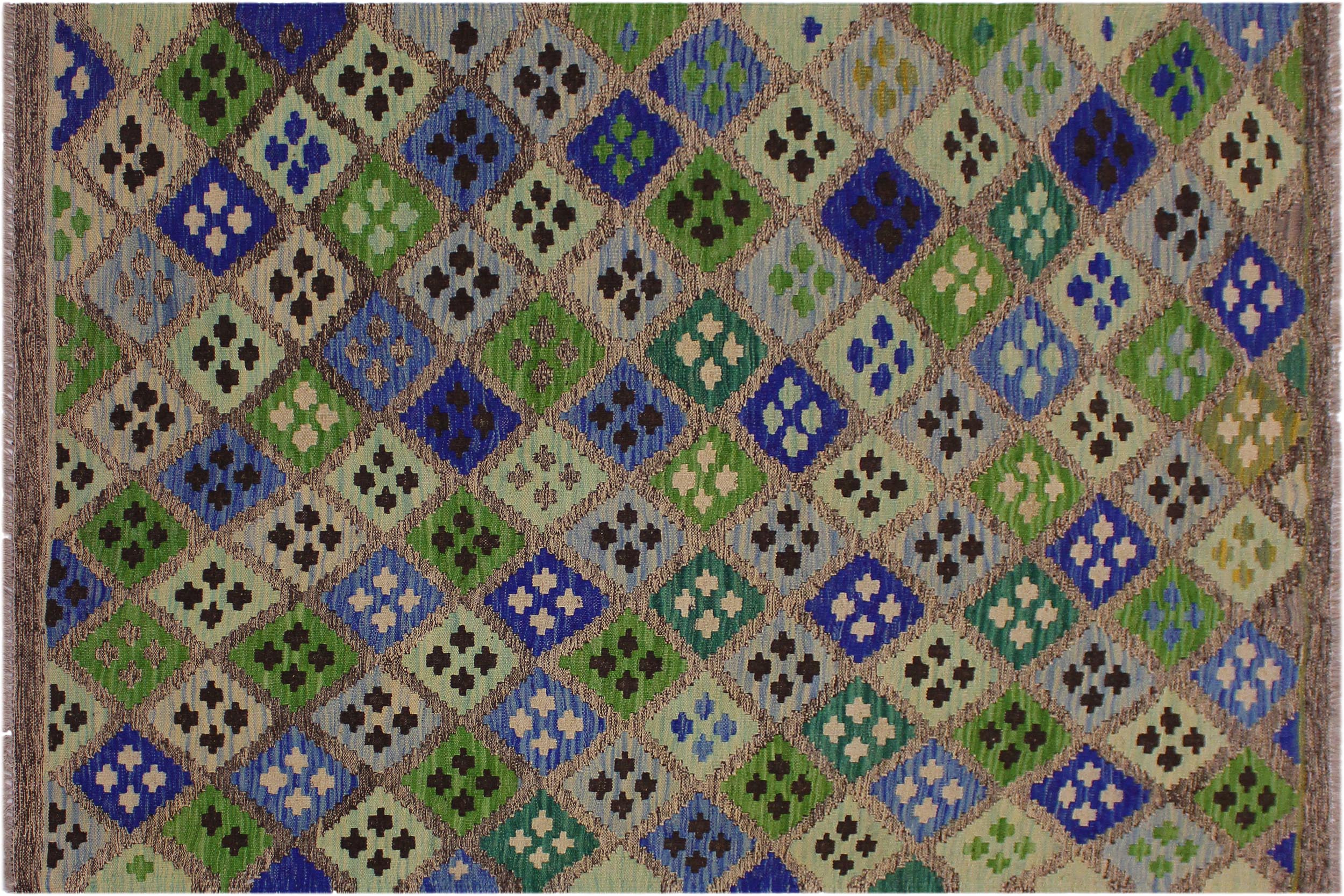 handmade Geometric Kilim Gray Blue Hand-Woven RECTANGLE 100% WOOL area rug 4 x 6