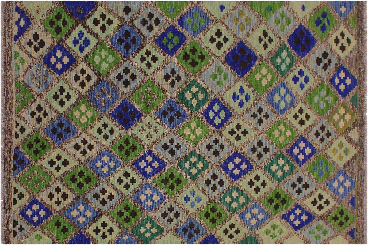 handmade Geometric Kilim Gray Blue Hand-Woven RECTANGLE 100% WOOL area rug 4 x 6