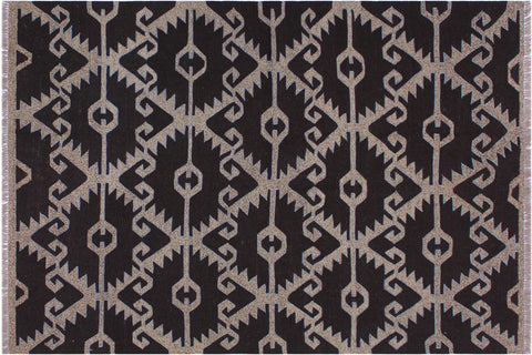 handmade Modern Kilim Brown Gray Hand-Woven RECTANGLE 100% WOOL area rug 5x6