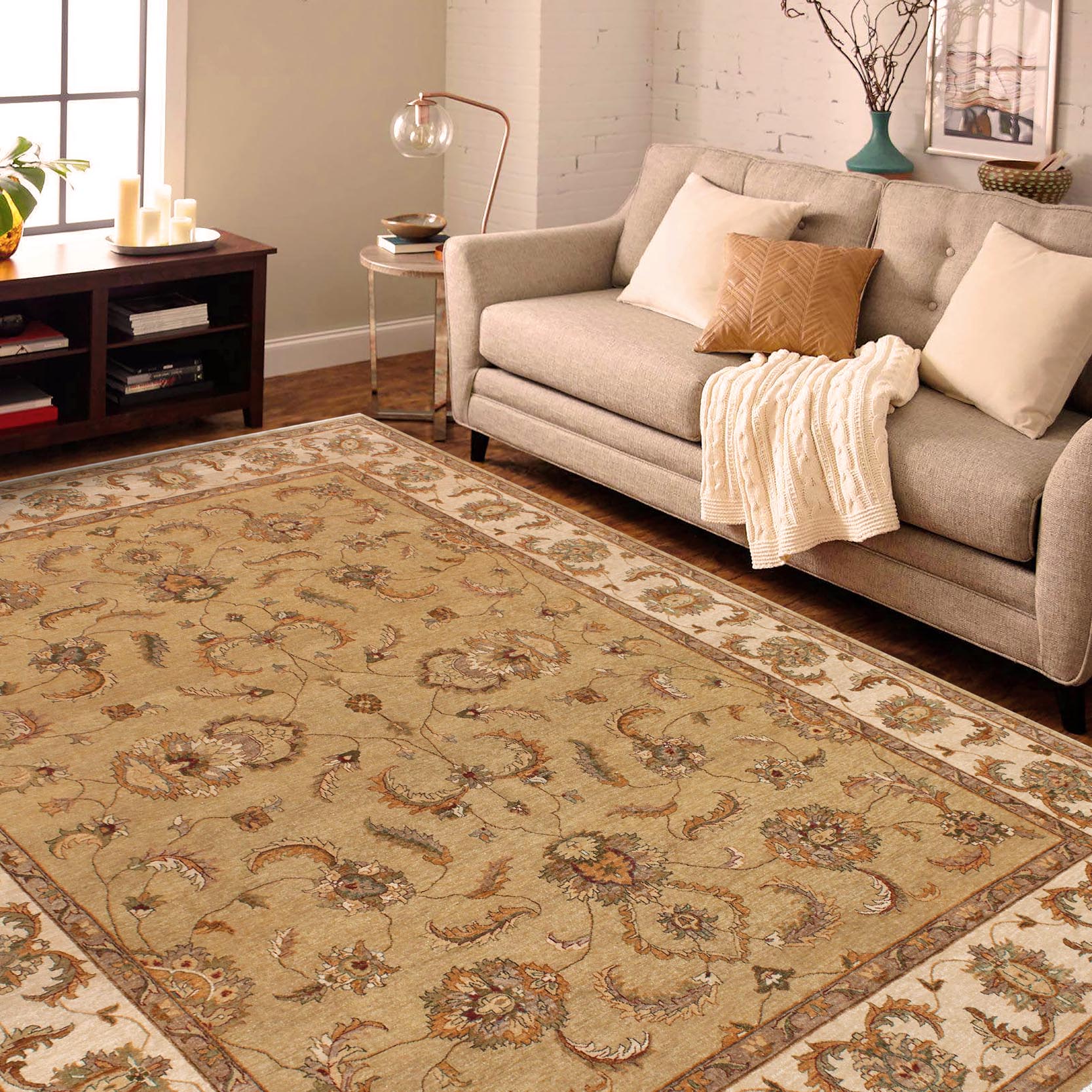 handmade Traditional Kafkaz Gold Beige Hand Knotted RECTANGLE 100% WOOL area rug 9x12
