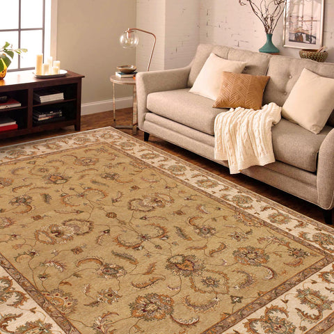 handmade Traditional Kafkaz Gold Beige Hand Knotted RECTANGLE 100% WOOL area rug 9x12