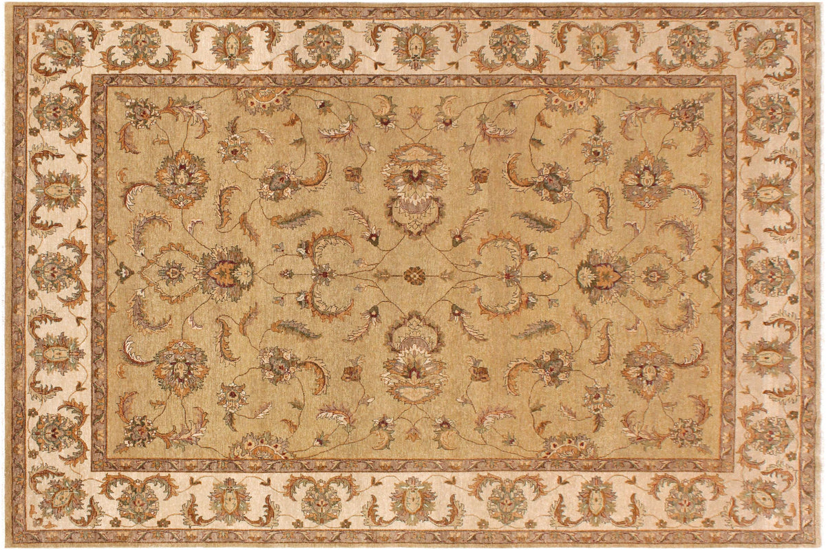 handmade Traditional Kafkaz Gold Beige Hand Knotted RECTANGLE 100% WOOL area rug 9x12