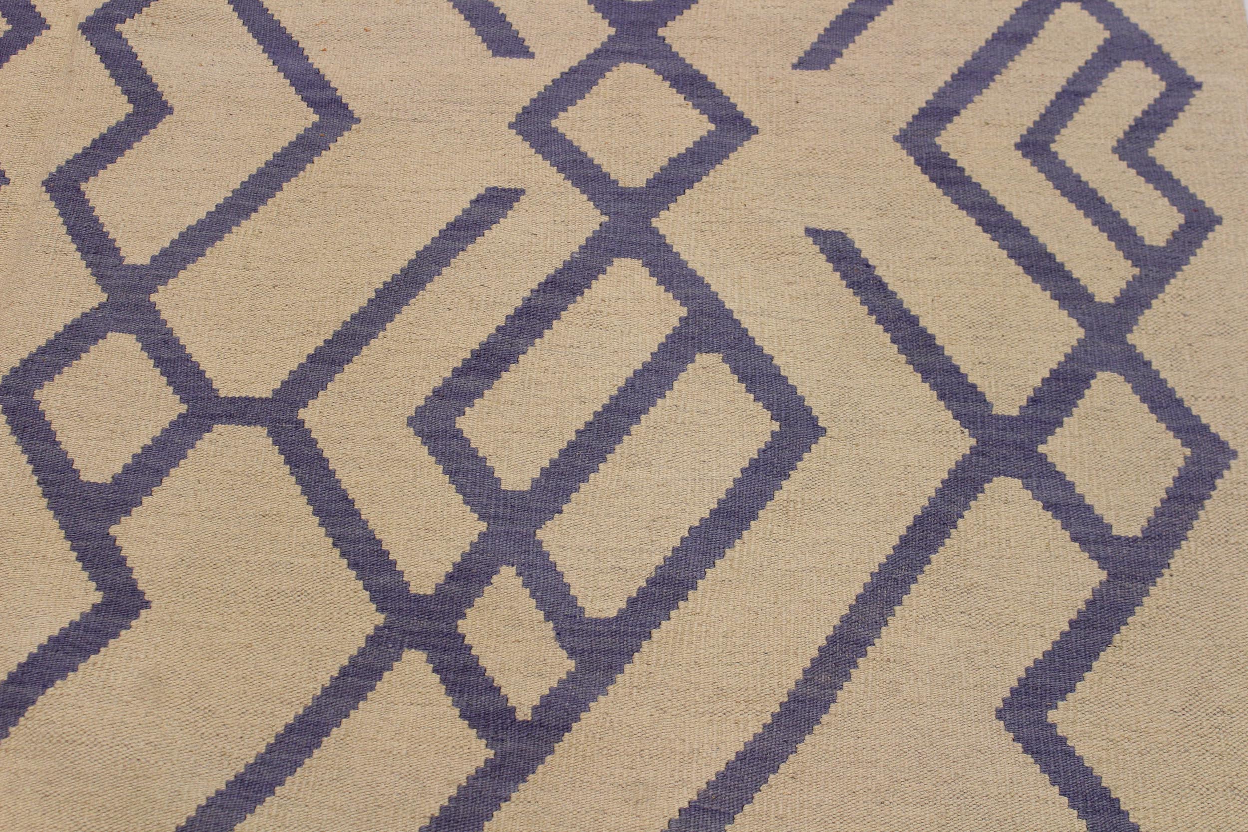 handmade Modern Kilim Beige Purple Hand-Woven RECTANGLE 100% WOOL area rug 7 x 10