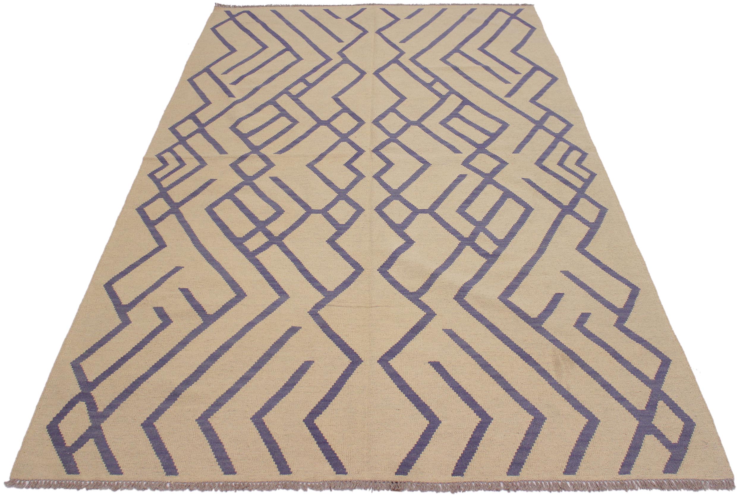 handmade Modern Kilim Beige Purple Hand-Woven RECTANGLE 100% WOOL area rug 7 x 10